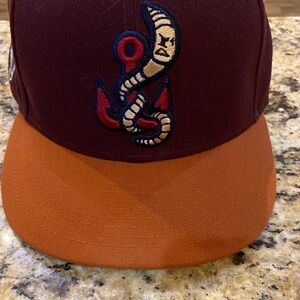 New Era Maroon and Orange Snapback Hat with Embroidered Anchor and Snake